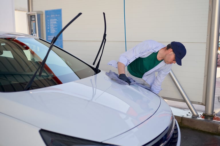 Car hood drying with microfiber cloth